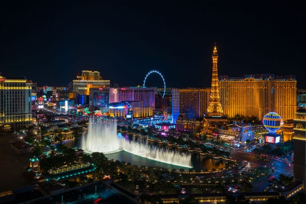 Las Vegas during night aerial view