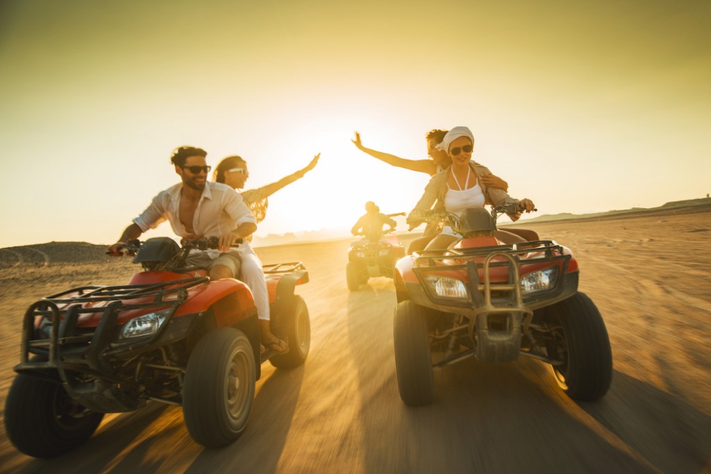 Group of friends riding ATVs in Las Vegas